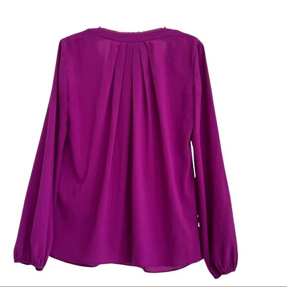 T Tahari Magenta Fuchsia Silky Beaded Mandarin Collar Blouse Tunic XS - Picture 5 of 9